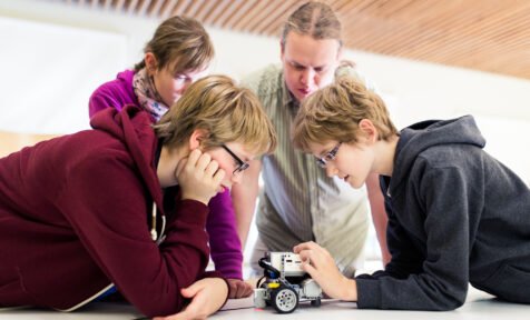 students teacher robot at classroom. Estonia