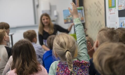 Students and teacher in classroom. Education in Estonia
